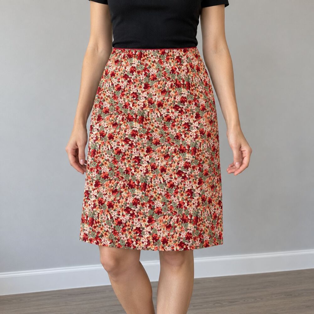 Vintage 90s Paris Blues Floral Midi Skirt Small Pull On Made USA